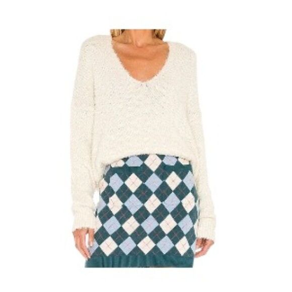 Free People We The Free Theo V-Neck Dropped-Shoulder Sweater in Cream Me… - Picture 1 of 2